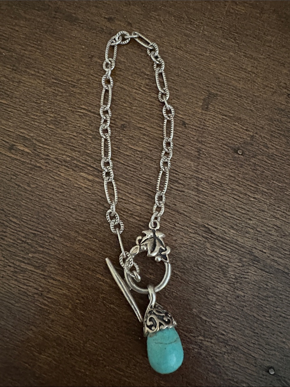 Sterling Silver bracelet with Turquoise Teardrop Pendant - Women Jewelry